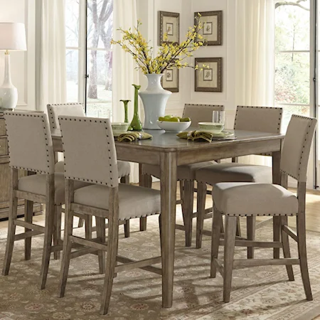 Rustic Casual 7 Piece Gathering Height Table and Chair Set